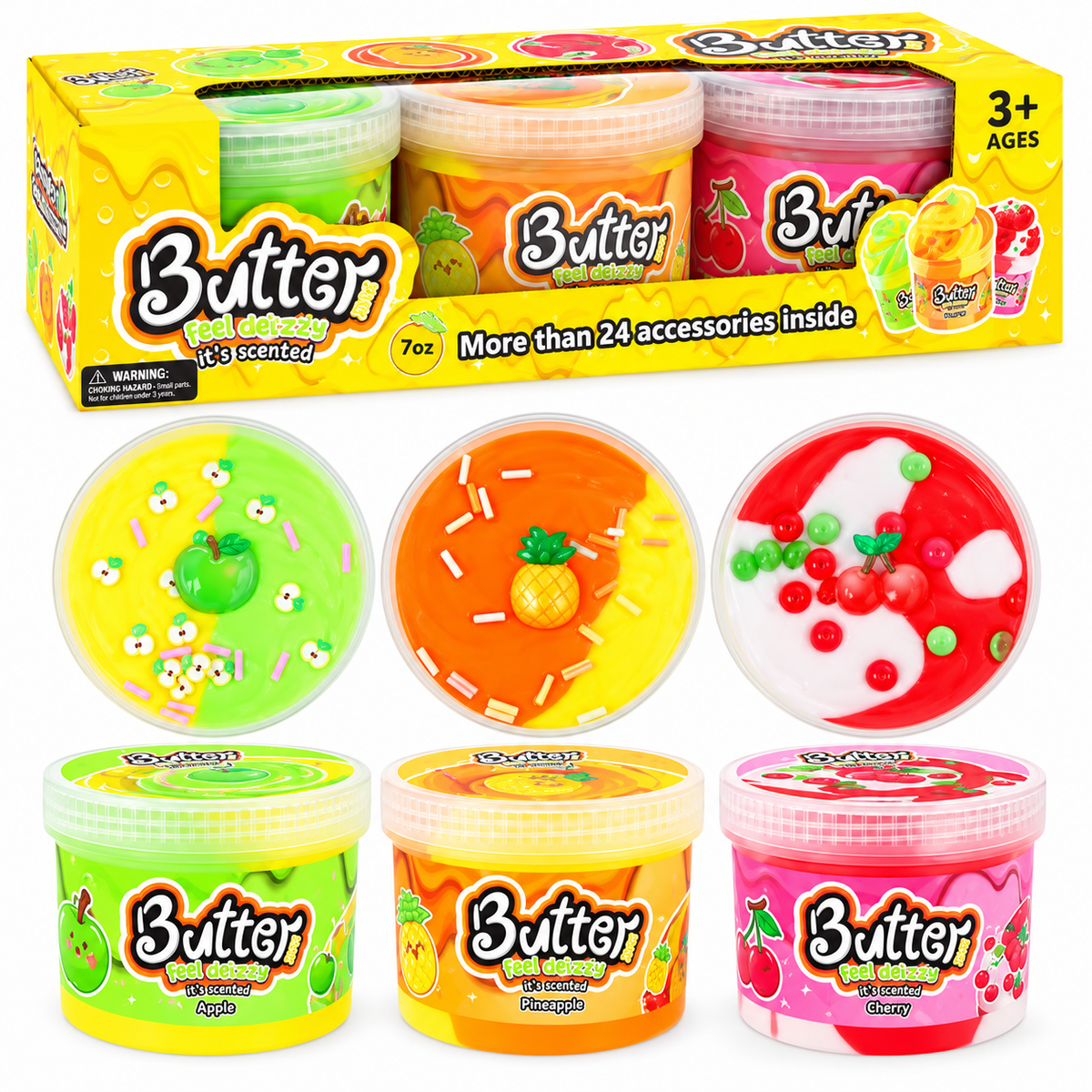 Scented Fruit Butter Slime 3 Pack – Apple, Pineapple & Cherry