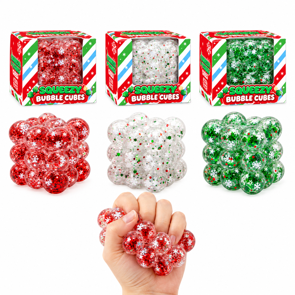Christmas Squishy Festive Glitter Bubble Cubes