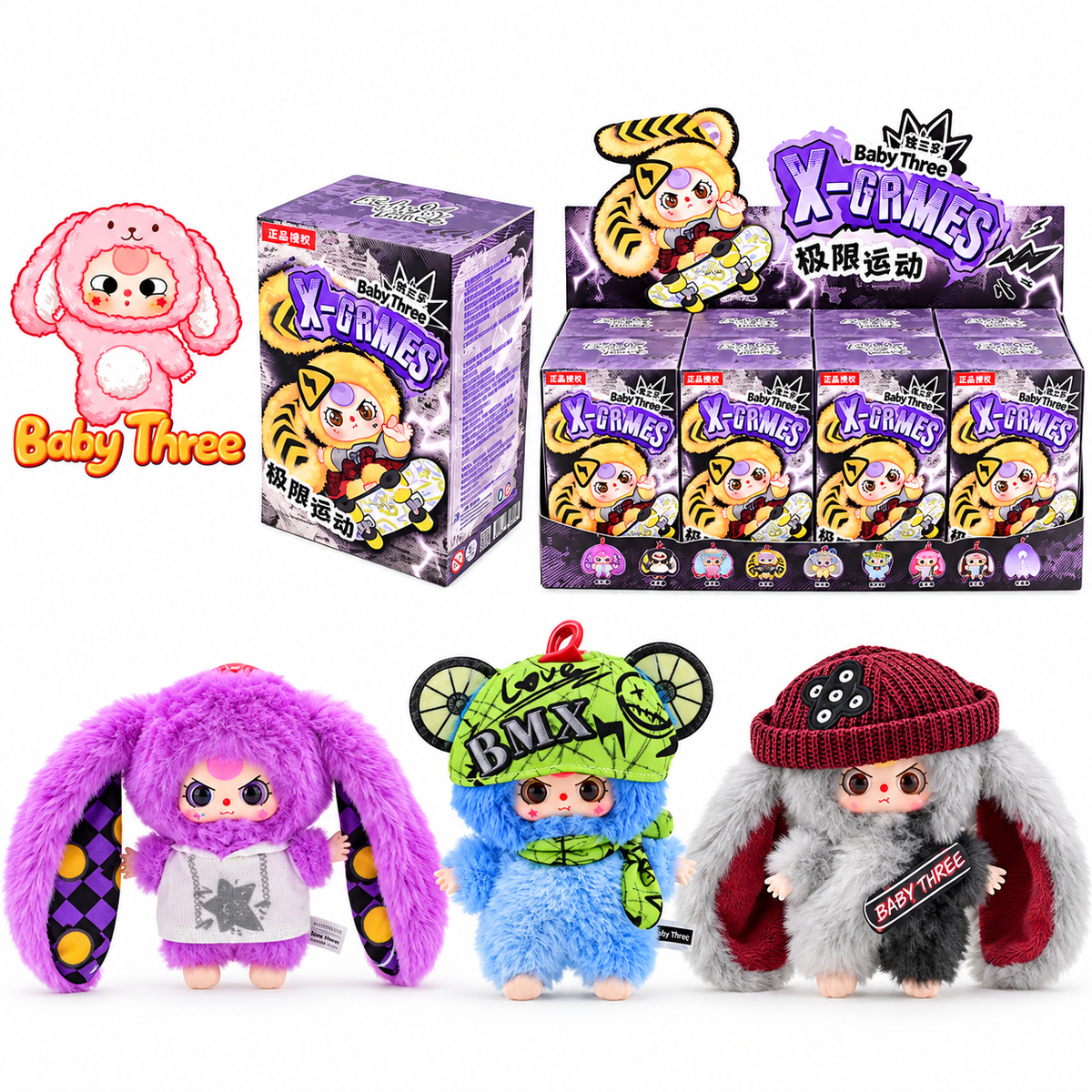 Baby Three X-Games Plush Blind Box – Mystery Collectible Keyring